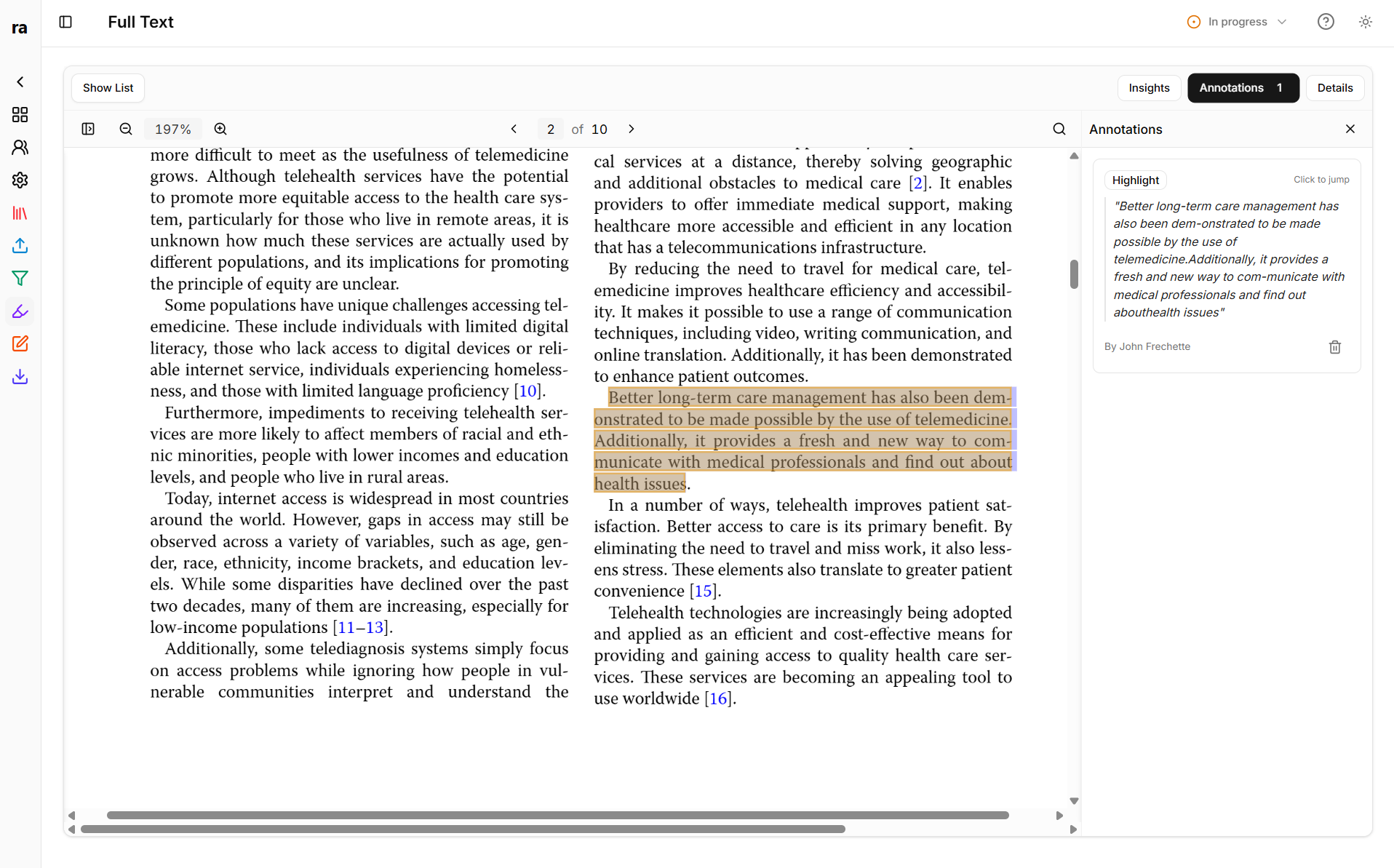 Built-in PDF viewer with highlights and annotations