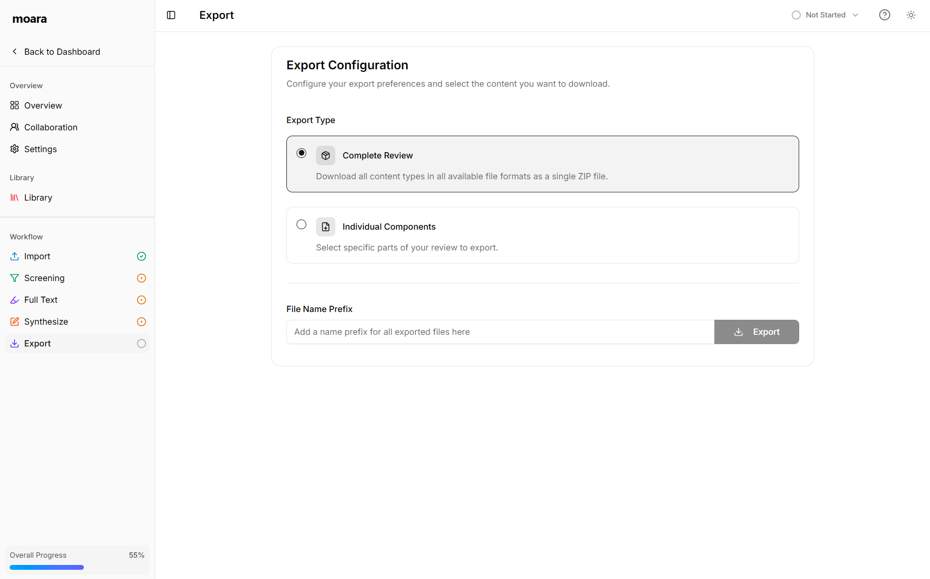 Export options and collaboration